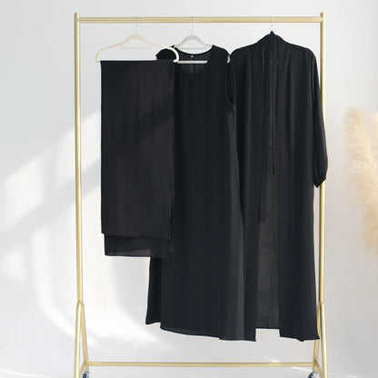 Muslim Woman Abaya 2 Piece Set Abayas Kimono with Sleeveless Hijab Dress Sets Islamic Matching Outfit Dubai Turkey Ramadan Eid