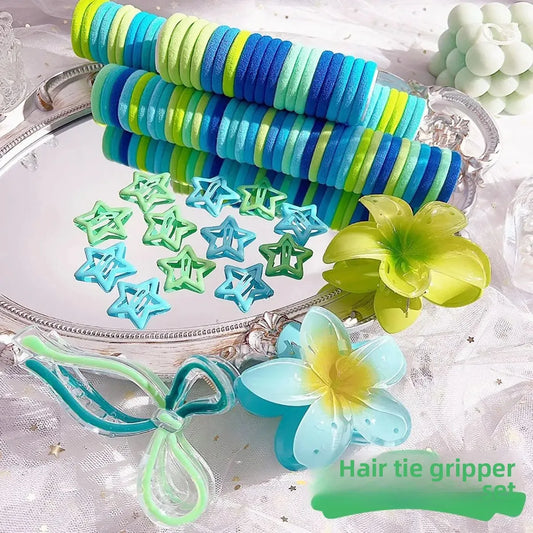 High Elasticity Women's Hair Accessories Blue Series Butterfly Knot Egg Flower Comb Set Hair Clips Fashionable Hair Accessories.