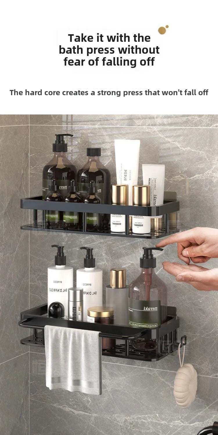 Badezimmerregale, schwarz, rostfrei, Wandmontage, nicht stanzbar, Aufbewahrungsregal, WC, Bad, Waschbecken, Wand-Badezimmerregale