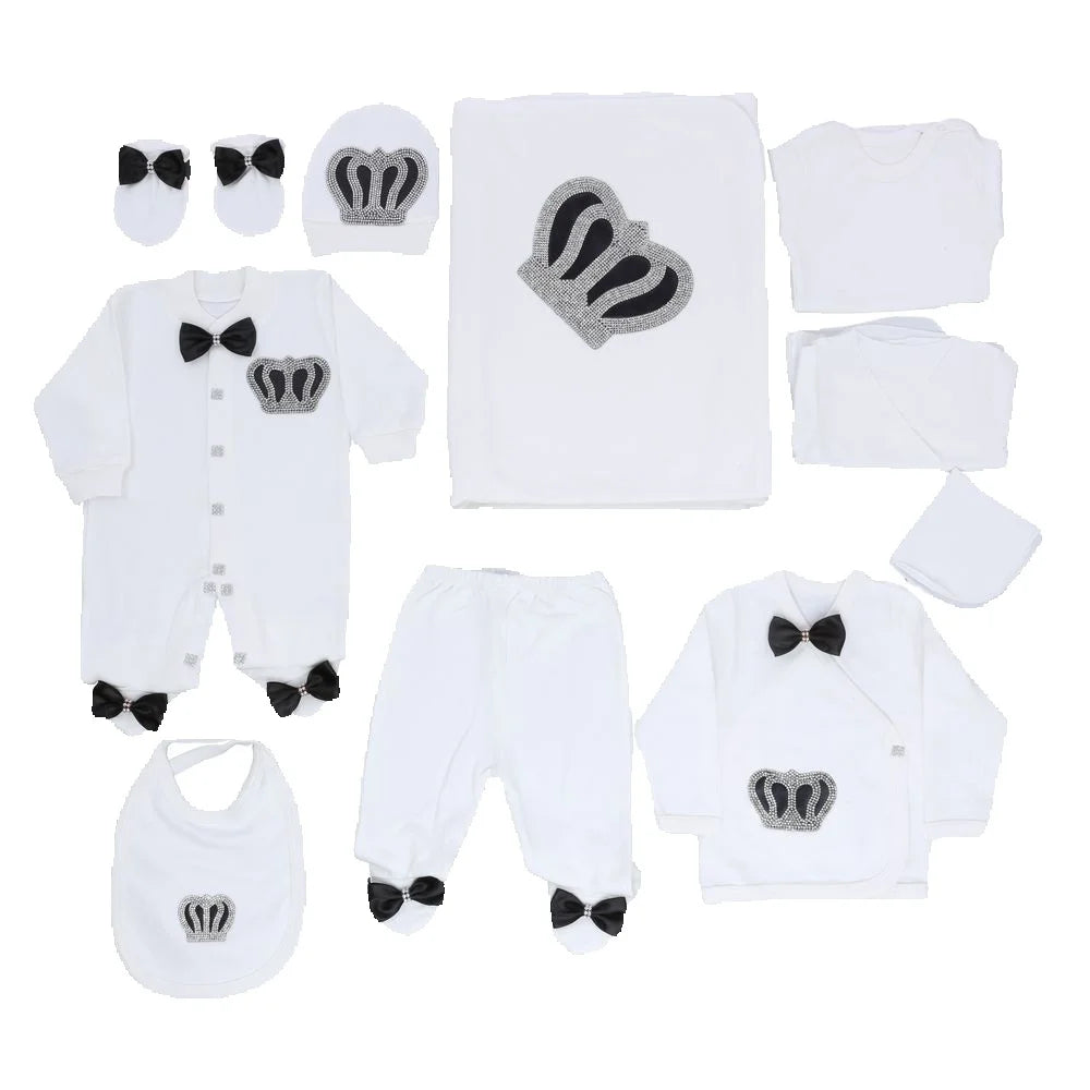 10-teiliges blaues 100 % Baumwollgewebe, gestrickt, Großhandel, individuell gestaltet, Neugeborene, neues Design, Winterkleidung, Kleidung, Luxus-Baby-Strampler-Set.