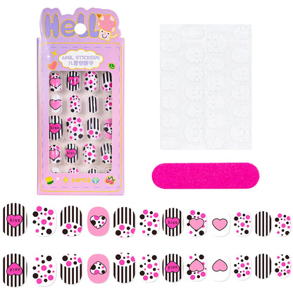 24Pcs/box Kids nails for Girl Cartoon Pattern False Nail Cute Child Fake Nails Tips Kawaii Acrylic Artificial Press on Nail+Tool