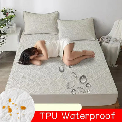 Waterproof Mattress Protector Thicken Fitted Bed Sheet Breathable & Noiseless Mattress Pad for Twin/Double/Queen/King Size Beds.