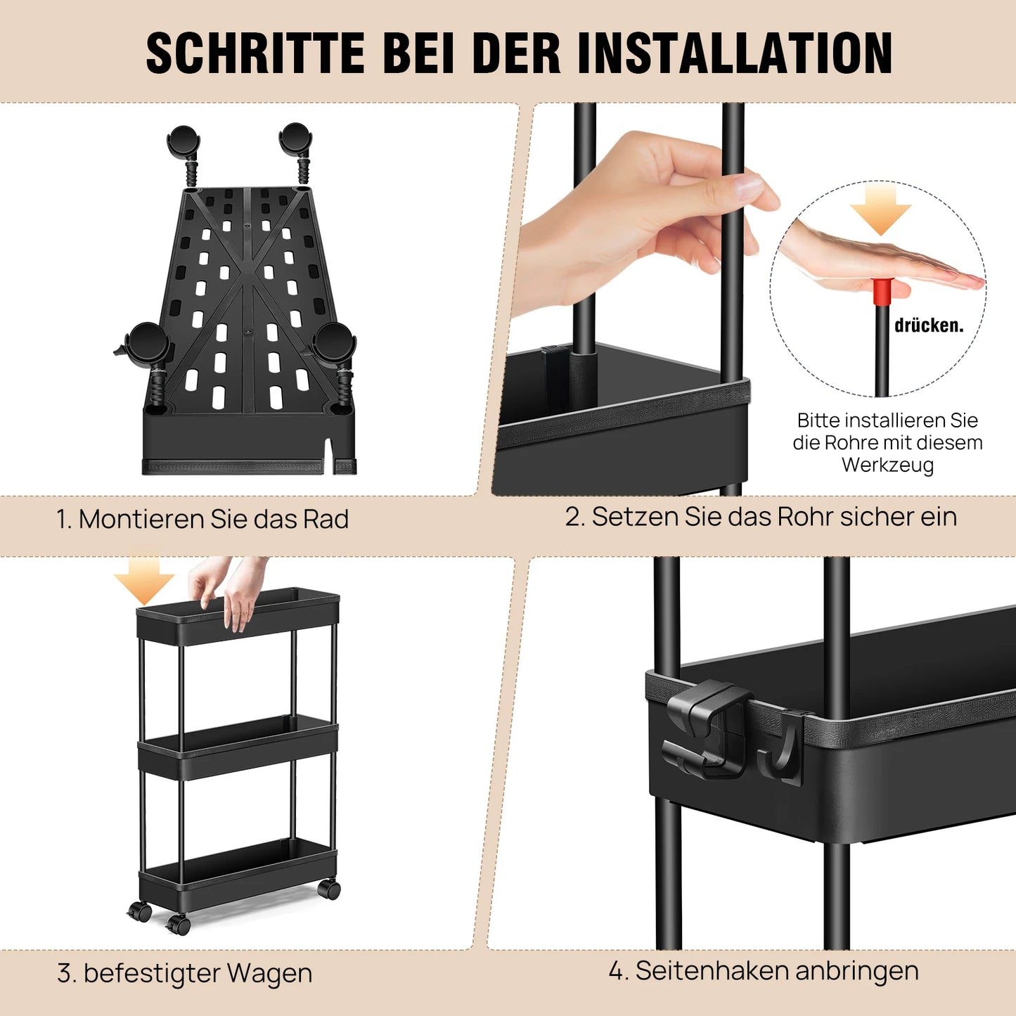 Pipishell Slim Aufbewahrungswagen mit Rädern, Badezimmerwagen-Organizer, Badezimmer-Aufbewahrung, klein, Rollwagen für Badezimmer, Waschküche