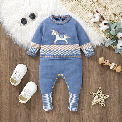 Baby Strampler Blau Langarm Stricken Neugeborenen Jungen Overalls Playsuits Herbst Winter Infant Unisex Outfits Ein Stück Kinder Kostüme.