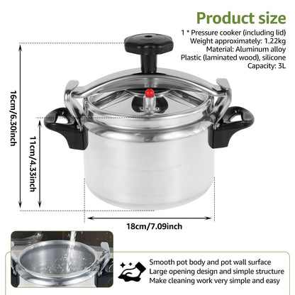 Small Pressure Cooker 3 Litre Pressure Canner with Safety Valve Suitable for All Hob Types Multipurpose Pressure Cooker Pot.