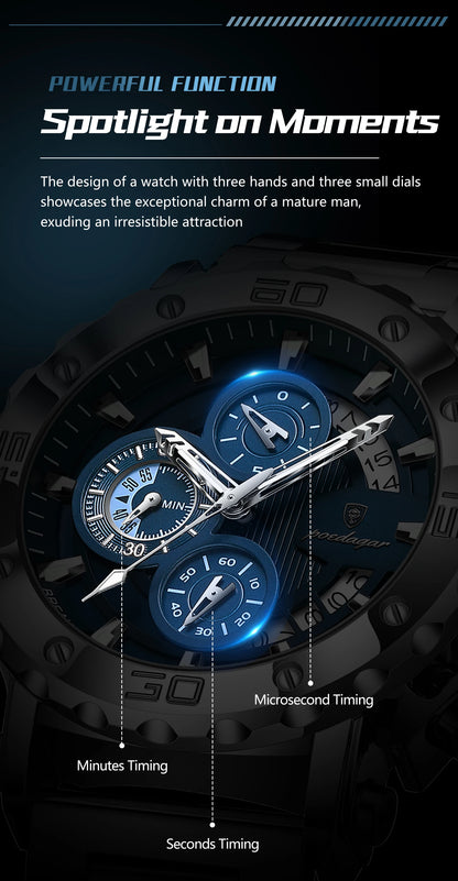 POEDAGAR Luxury Watch For Men Calendar Luminous Waterproof Man Clock Male Chronograph Stainless Steel Men's Quartz Watches Reloj.