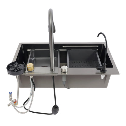 75 cm große Küchenspüle aus Edelstahl, Haushaltsspülbecken-Set mit großem Fassungsvermögen und mehreren Zubehörteilen, 3 Wasserausgangsmodi