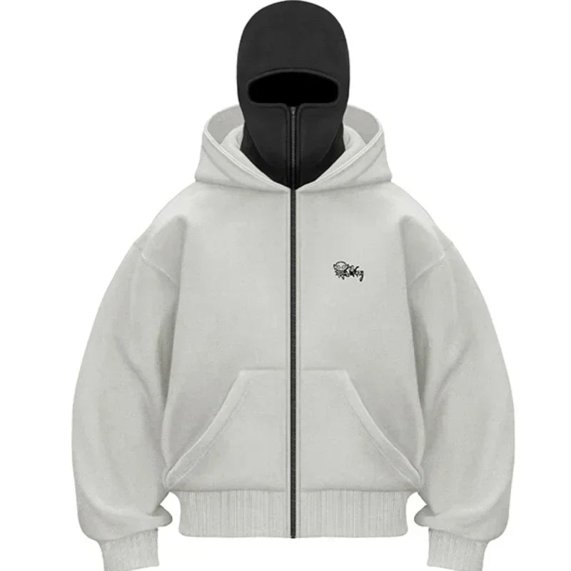 Sturmhaube Herren Kapuzenpullover mit Reißverschluss, Winter, warm, lässig, Y2K mit Kapuze, Gesichtsmaske, Reißverschluss-Design, Sportjacke, Outdoor-Aktivitäten.