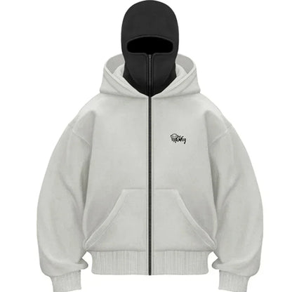 Sturmhaube Herren Kapuzenpullover mit Reißverschluss, Winter, warm, lässig, Y2K mit Kapuze, Gesichtsmaske, Reißverschluss-Design, Sportjacke, Outdoor-Aktivitäten.