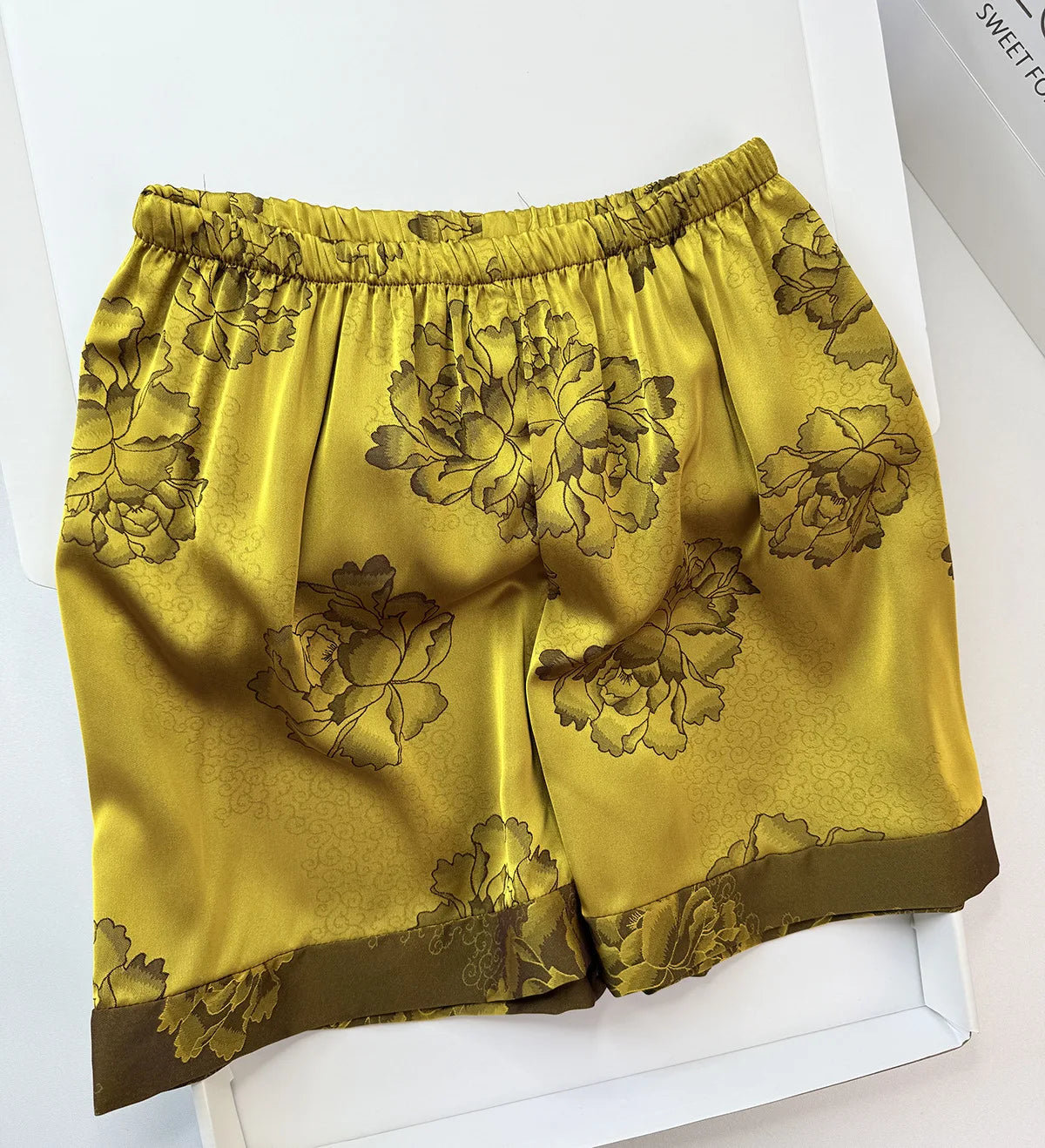 Chinese Style Print Flower 3PCS Pajamas Set Loungewear Summer New Women Sleepwear Short Sleeve Trouser Suit Silk Satin Homewear.