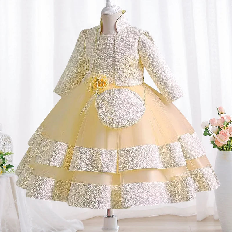 Neues Mädchenkleid, zweiteiliges Set, 3–10 Jahre alt, wunderschönes Weihnachts-Performance-Kleid, Herbst-Party-Abschlussballkleid für Mädchen.