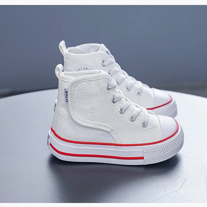 Spring and Autumn New Children's Canvas Shoes Boys High-Top White Shoes Girls Casual Shoes Parent-Child Shoes Board Shoes.