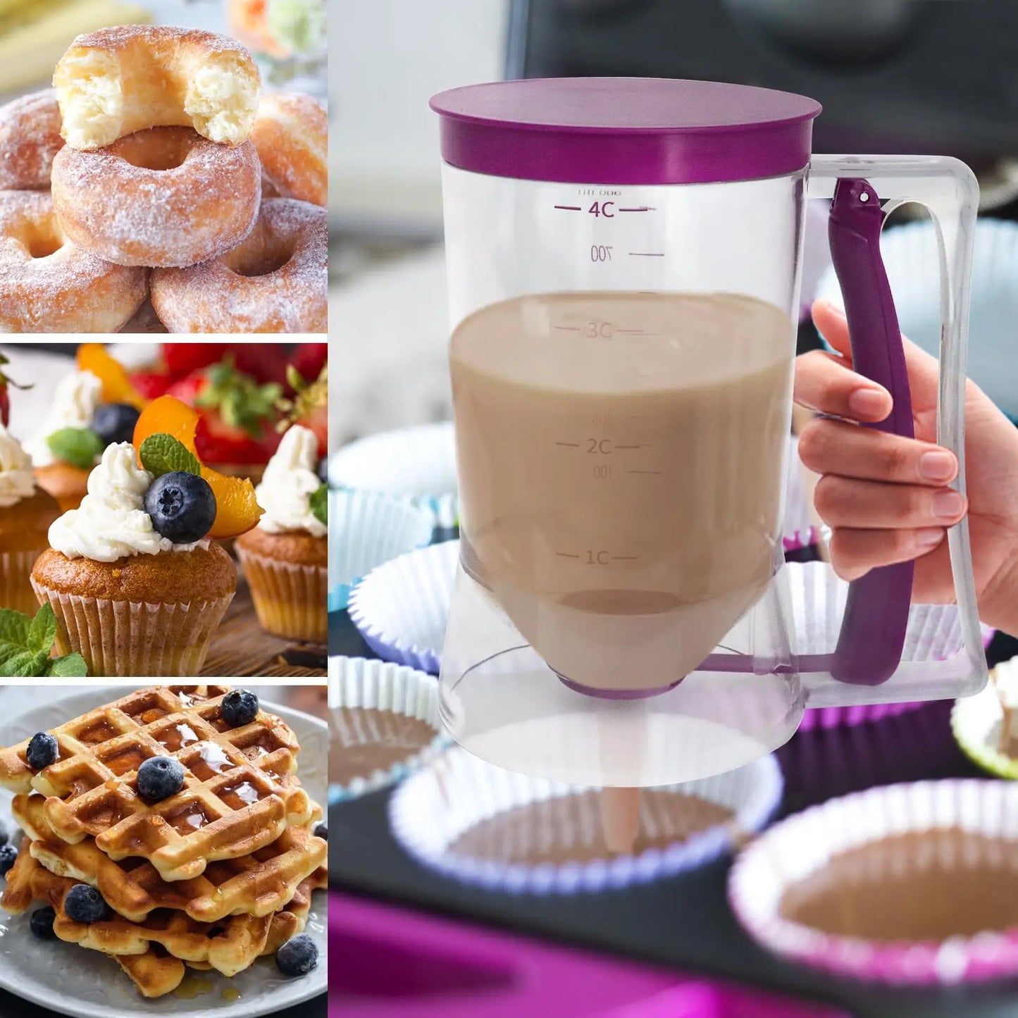 Hand-Held Batter Dispenser For Cupcakes Easy-To-Use Batter Dispenser And Butter Separator With Measuring Labels Kitchen.