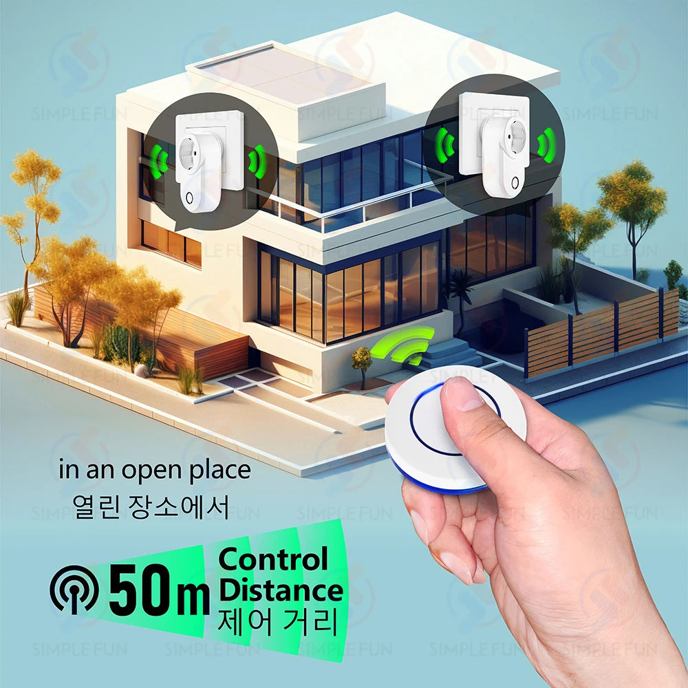 Drahtlose Fernbedienungssteckdose 220 V 110 V EU FR Smart Plug, 50 m Reichweite, Steckdose 15 A für Haushaltsgeräte-Lichtventilator.