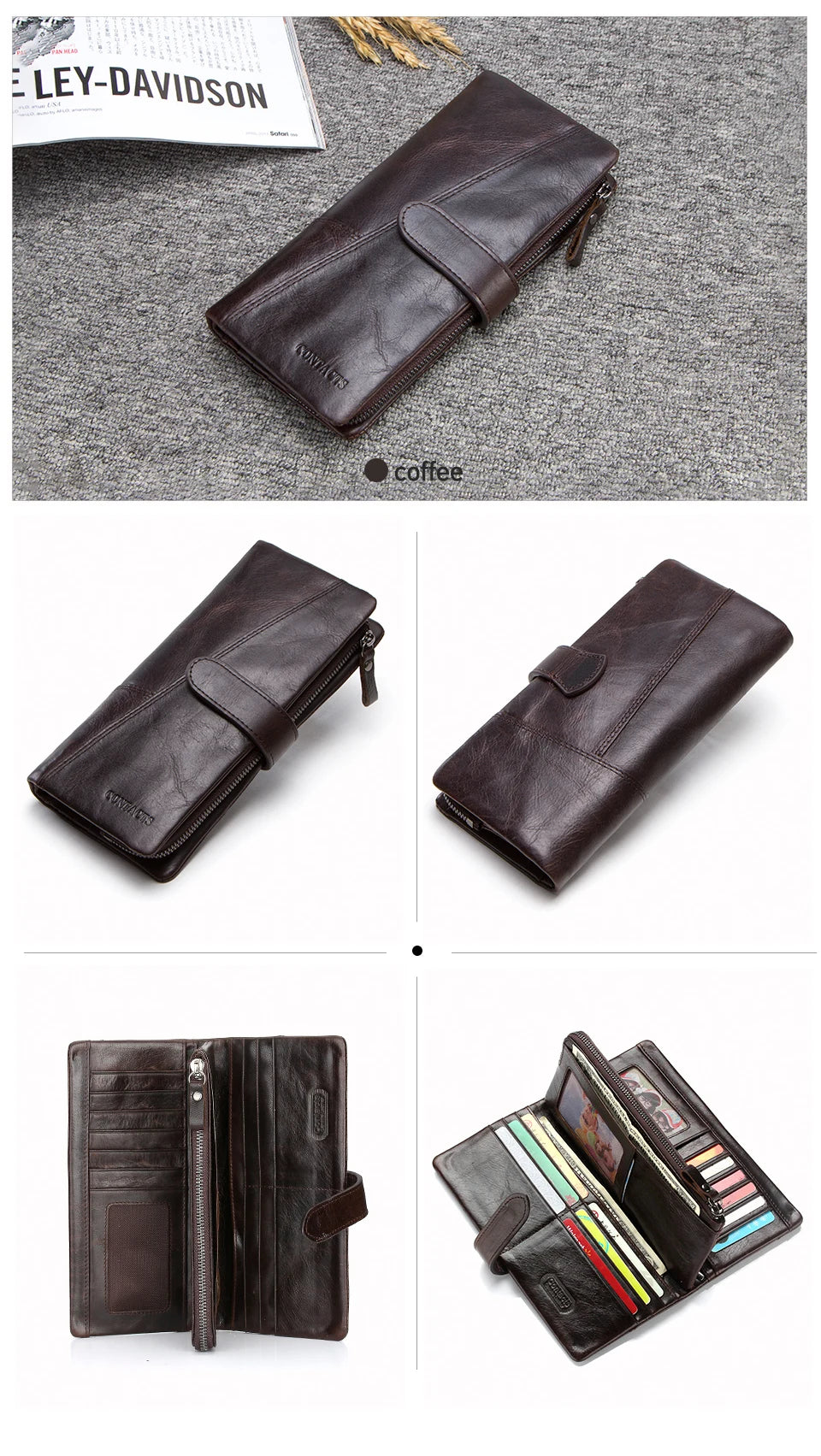 Contact's 100% Genuine Leather Wallet Women Long Coin Purse Hasp Design Clutch Bags Name Engraving Card Holder Wallets Cartera