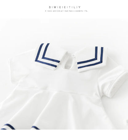 Sommer Baby Mädchen Strampler Kleid Sailor Navy Kragen Infant Mädchen Bögen Einteilige Kleidung Kleinkind Kurzarm Body.