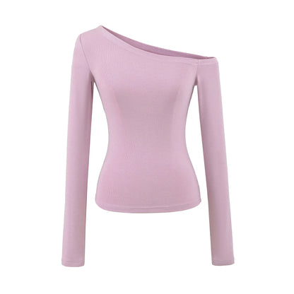Women One Shoulder Long Sleeve Top Tee Tshirt
