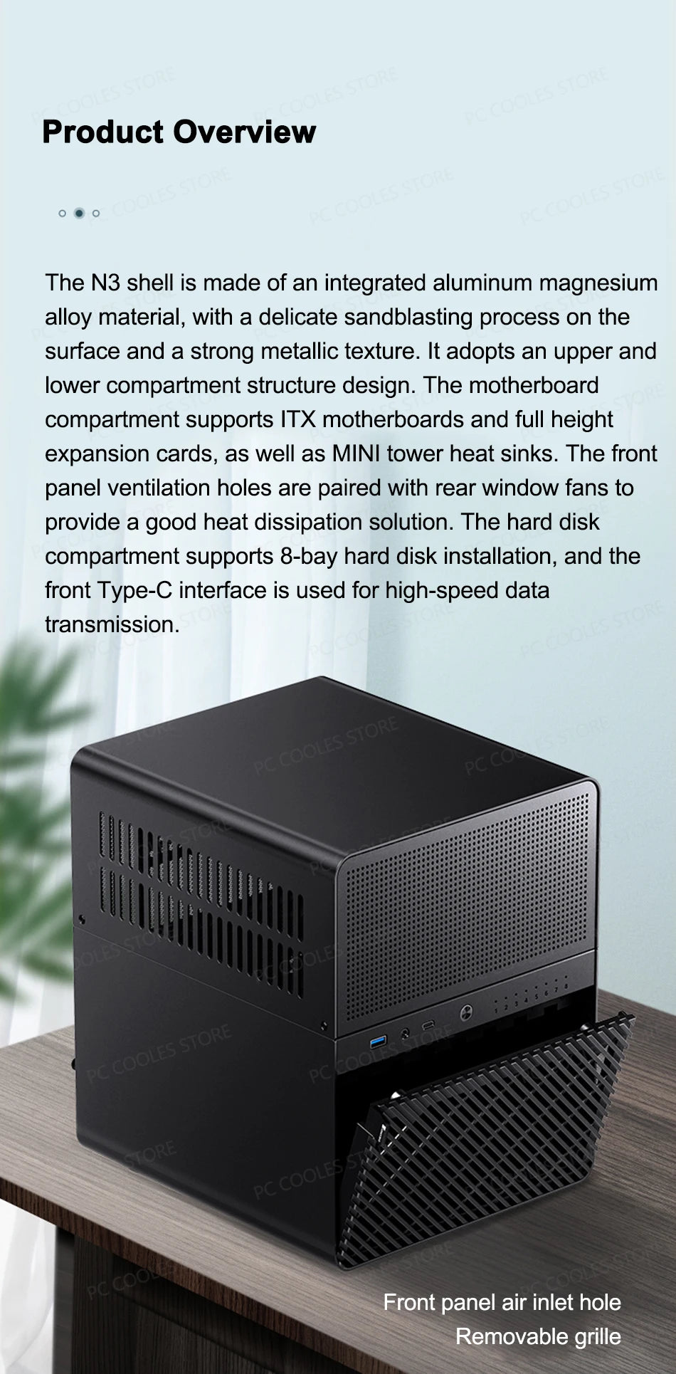 JONSBO N3 NAS Mini Case All-In-One Aluminum ITX Chassis 8 Hard Disk Location Support 130mm CPU Cooler 250mm Graphics Card.