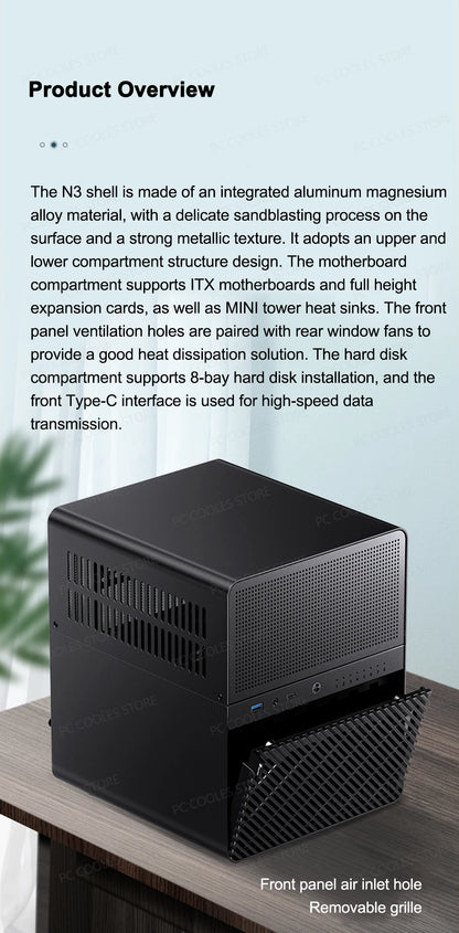 JONSBO N3 NAS Mini Case All-In-One Aluminum ITX Chassis 8 Hard Disk Location Support 130mm CPU Cooler 250mm Graphics Card.