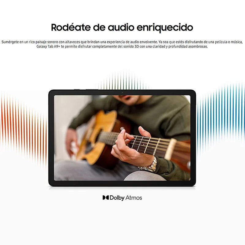 Samsung Galaxy Tab A9+ WI-FI, Tablet, Octa-Core, 8 MP Camera, 11 in, 7040 mAh battery.