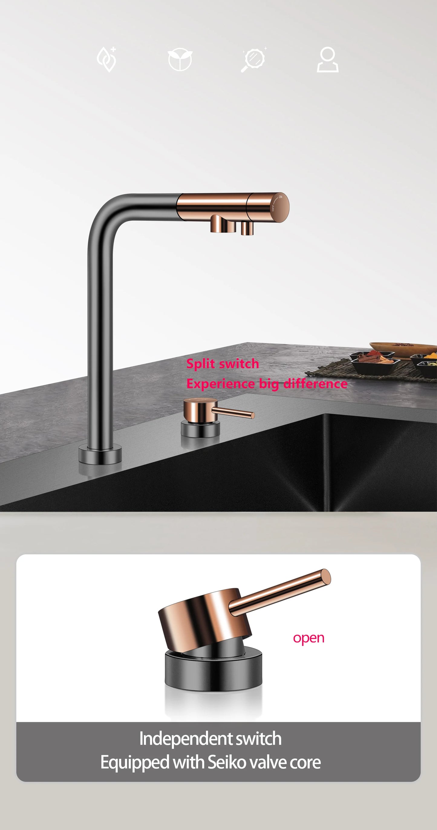 ASRAS Kitchen Sink Stainless Steel Nano Grey Kitchen Sink with Built-in Food Purifier, Hidden Cover & Adjustable Lift Faucet