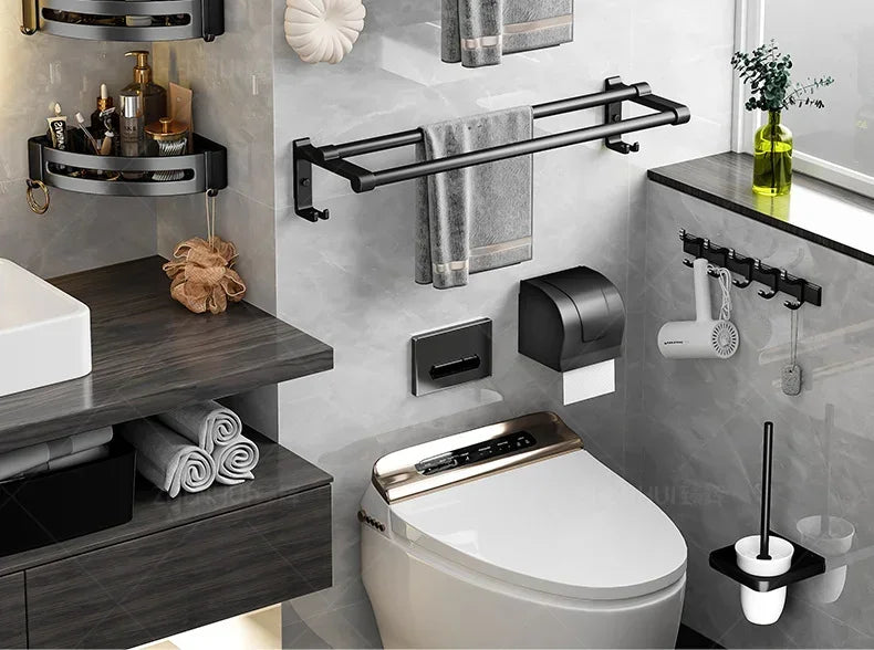 Beliebter Stil, 40/50 cm, selbstklebende Wandhalterung für Badezimmer, wasserdicht und rostfrei, Aufbewahrungsregal mit Haken, Handtuchhalter