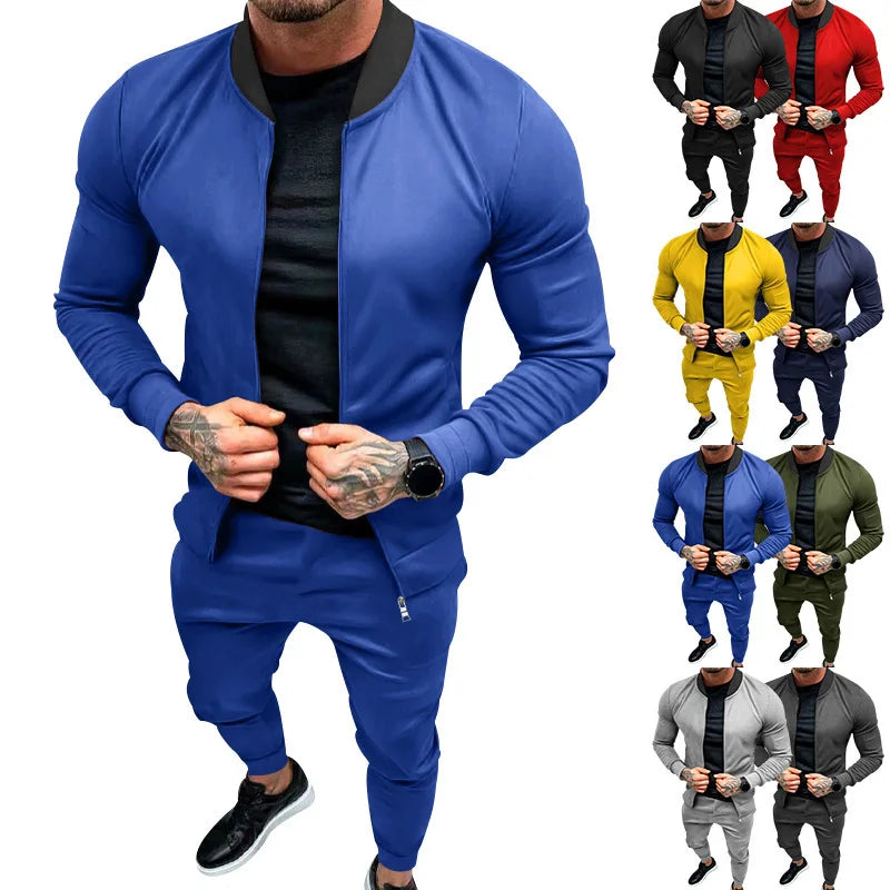 Amazon 2024 European and American men's clothing fitness sports trend outdoor leisure men's zipper suit.