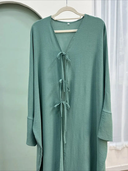 Ramadan Eid Muslim Women Modest Arab Open Abaya Long Dress Jalabiya Lace Up Cardigan Robe Morocco Dubai Abayas Kaftan Vestidos