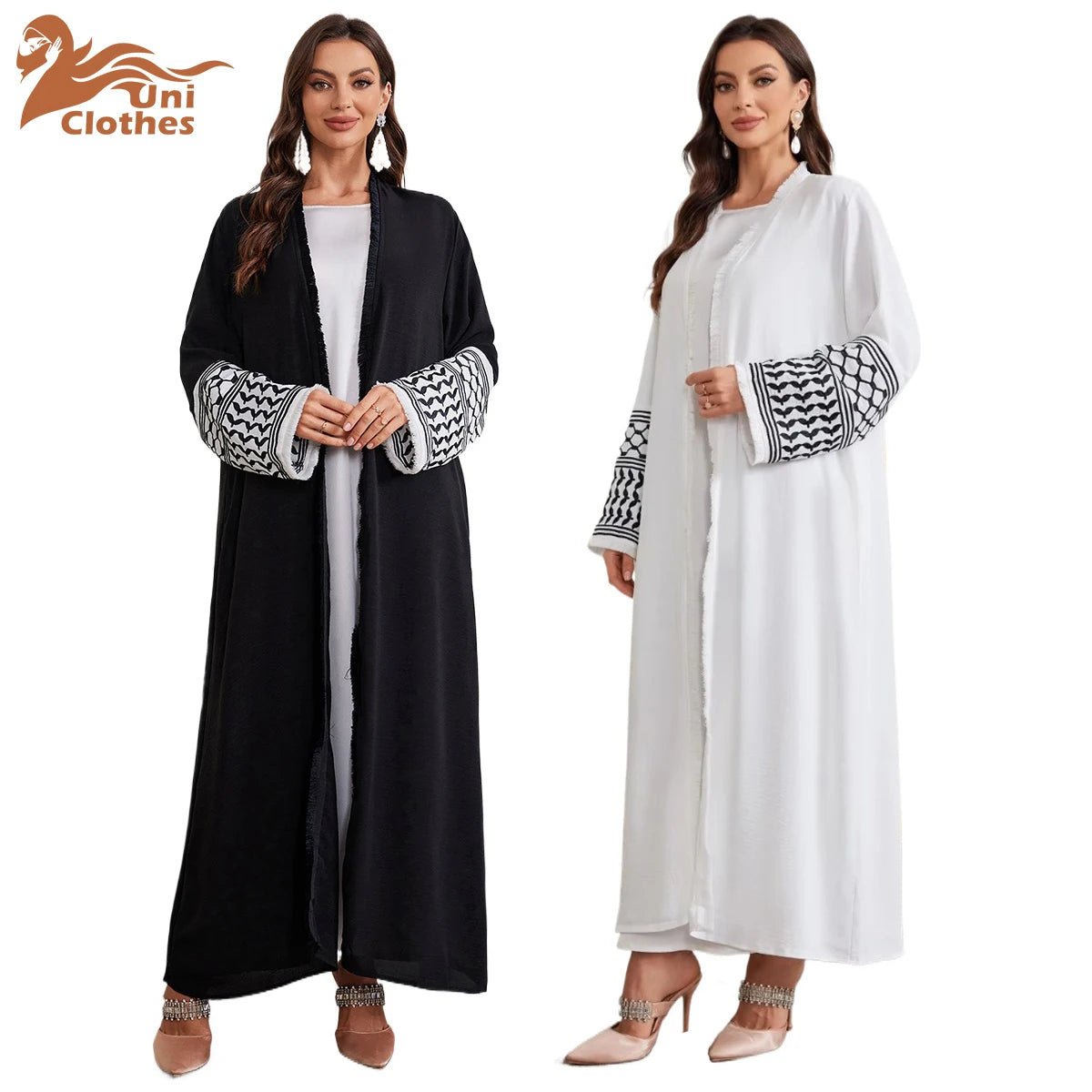 UNI 2024 Ramadan Abaya Kimono Keffiyeh Stickerei Quasten Muslimischen Offene Abayas Frauen Dubai Luxus Islam Strickjacke Kleid Kaftan.