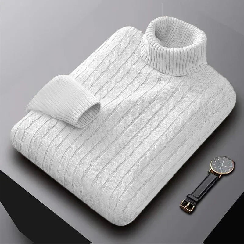 2025 New Men's High Neck Sweater Solid Color Pullover Knitted Warm Casual Turtleneck Sweatwear Woolen Mens Winter Outdoor Tops.