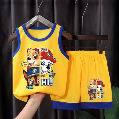 PAW Patrol Cartoon Printed Children Quick Drying Mesh Sport Clothes Sets Boys Basketball Clothes Suit Girls Breathable Vest Set.