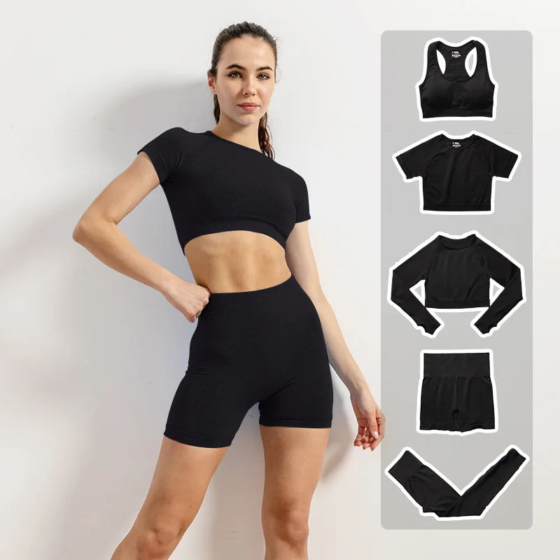 Women Vital Seamless Yoga Fitness Clothing Set High Waist Gym Leggings Crop Tops Sports Tracksuit Plush Up Sports Outfits