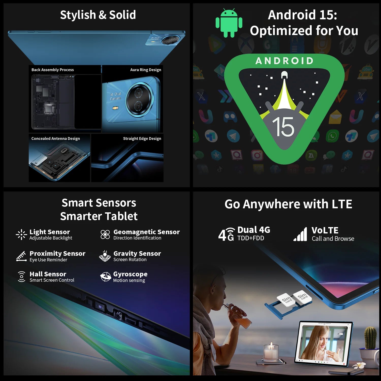 Teclast T70 14" Tablet Android 15 MTK G99 CPU Max 20GB (8GB+12GB Expansion) RAM 256GB ROM 4G LTE 10000mAh 18W Fast Charging GPS.