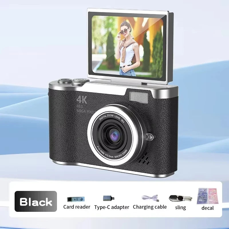 Digital Camera 4K 48MP Photography Camera Video Camcorder Rechargeable Cameras 180° Flip Screen Camcorder For Kid Adult Beginner.