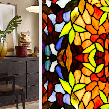 Colorful Retro Flower Bird Window Film PVC Electrostatic Glass Stickers Stained Window Films Static Cling Frosted Glass Film.