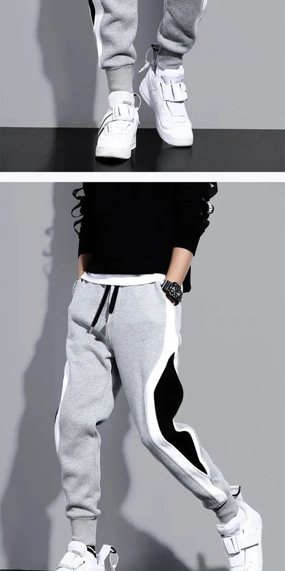 Autumn Men's Wide Loose Casual Pants Mens Patchwork Nine-point Sports  Elastic Rope Breathable Tie-foot Trousers.