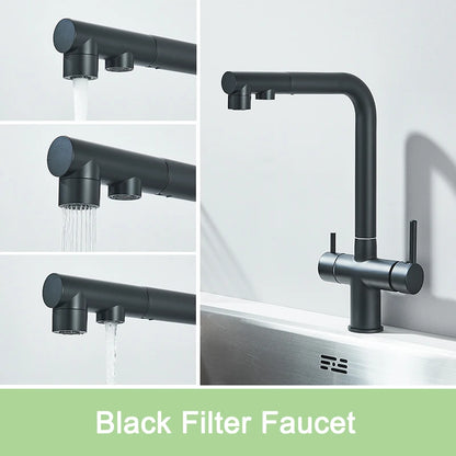 Rozin Water Purifier Kitchen Faucet Black Pull Out Flexible Filter Kitchen Faucets Crane Brass 2 in 1 Hot Cold Water Mixer Tap