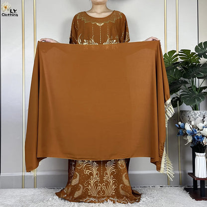 Neue Sommer Abaya für Frauen lässig Kurzarm weiches Baumwoll kleid Dubai Kaftan lose Dame Maxi Islam afrikanisches Kleid mit großem Schal.