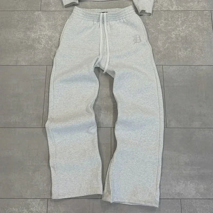 Europäischen und Amerikanischen Retro Männer Anzug Brief Gestickte Zipper Hoodie Frauen Modische Casual Lose Grau Gerade Hosen.