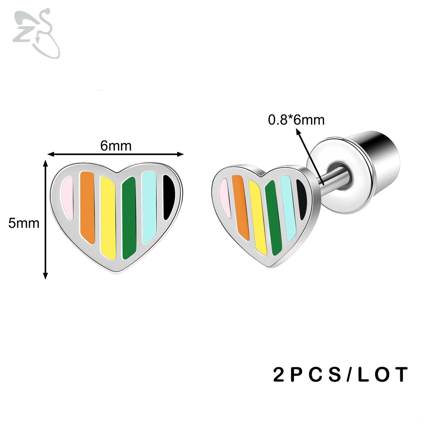 ZS 2Pcs/lot Stainless Steel Butterfly Star Heart Stud Earring Silver Color Earrings Ear Tragus Helix Tragus Piercing 20G Jewelry.