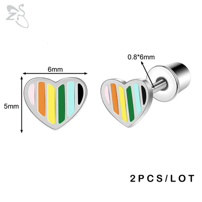 ZS 2Pcs/lot Stainless Steel Butterfly Star Heart Stud Earring Silver Color Earrings Ear Tragus Helix Tragus Piercing 20G Jewelry.