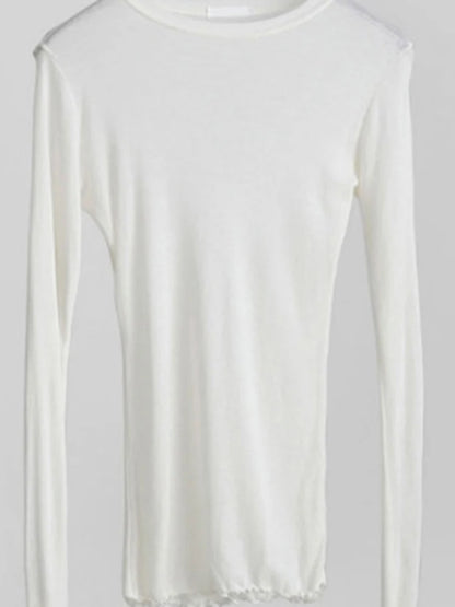 High Quality Plain T Shirt Women  Elastic Basic T-shirts Female Casual Tops Long Sleeve Sexy Thin T-shirt see through.