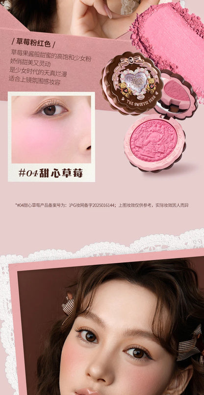Flower Knows The Sweetie Bear Collection Satin embossed blush Lasting Matte Puffing Natural Brightening Facial Cosmetics 5g.