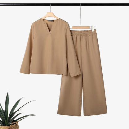 2025 ZANZEA Stylish Autumn 2 Piece Sets Women Outfit Casual V Neck Long Sleeve Tops Pant Set Solid Loose Work Tracksuit Oversize