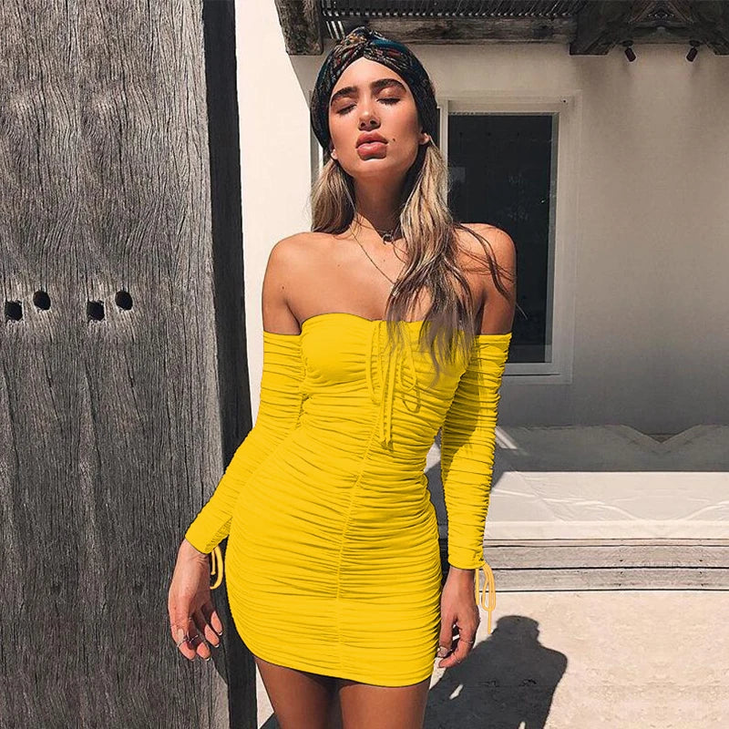 Arctic Cat Frauen Herbst Winter Verband Kleid Frauen 2022 Sexy Off Schulter Lange Hülse Dünne Elastische Bodycon Party Kleider Vestidos.