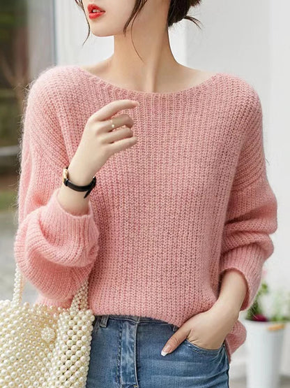 Elegante durchsichtige Frauen Pullover Pullover lose Jumper Herbst Winter weiche warme Frauen Strickwaren Pullover grundlegende solide Kaschmir Tops.