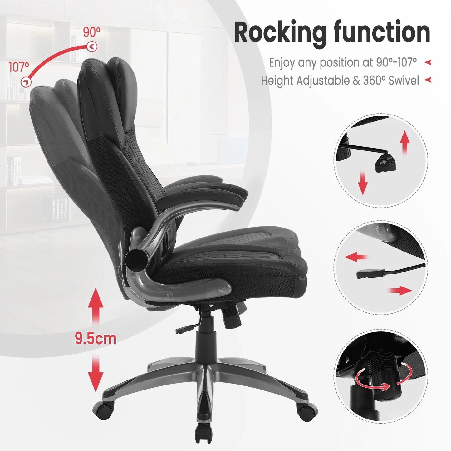 WOLTU Ergonomischer Büro-Computerstuhl mit hoher Rückenlehne, höhenverstellbarem, gepolstertem Sitz, Chefsessel aus Kunstleder