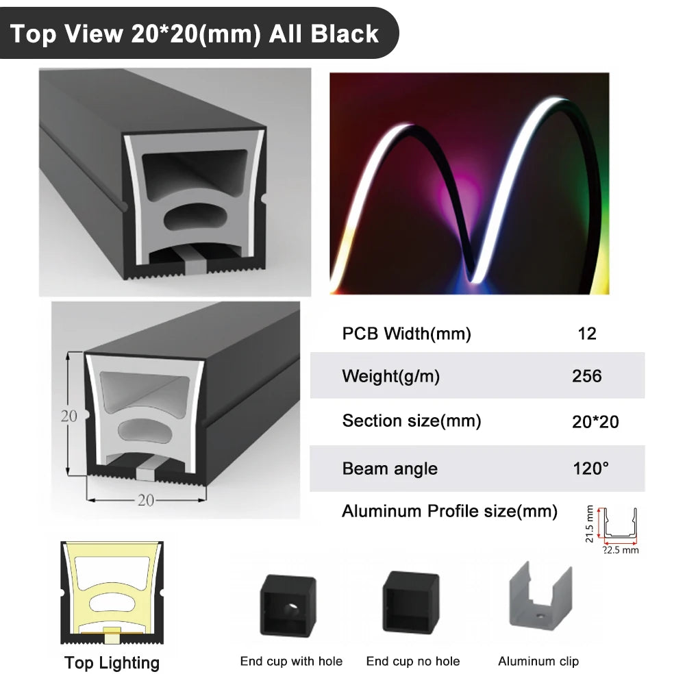 Black Led Neon Silica Gel Tube Diffuser Soft Rope Tube IP67 Waterproof For WS2812B SK6812 WS2811 5050 RGB Flexible Strip Light