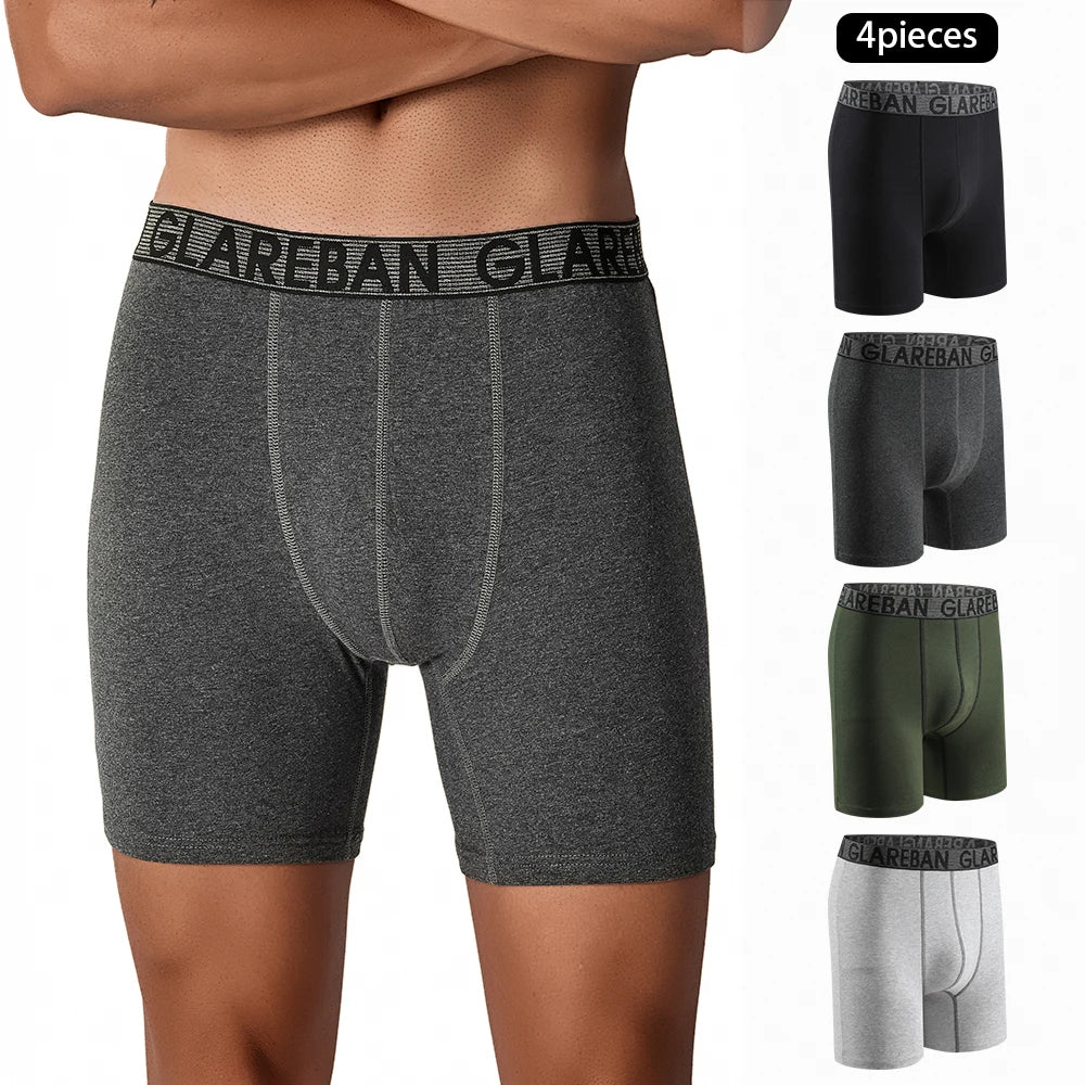 4-teiliges Set mittellange Boxershorts Herrenunterwäsche Baumwolle atmungsaktiv männliche Unterhose für Männer Homme Boxershorts Slips weiche Höschen
