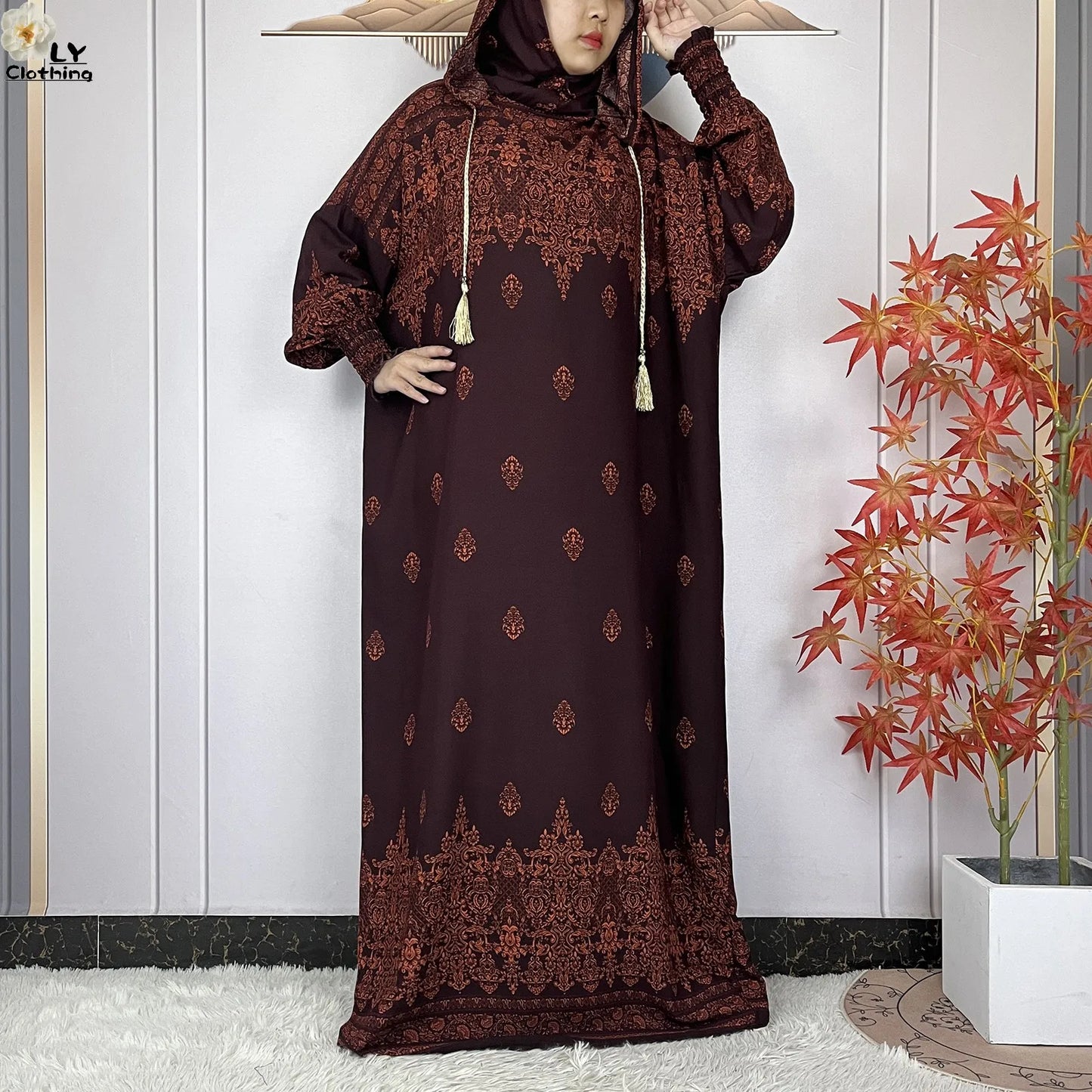 2025 Women Long Sleeves Dress Cotton Ramadan Abaya with Two Hats Muslim Women's Kaftan Dress Dubai Turkey Islam Prayer Clothing.